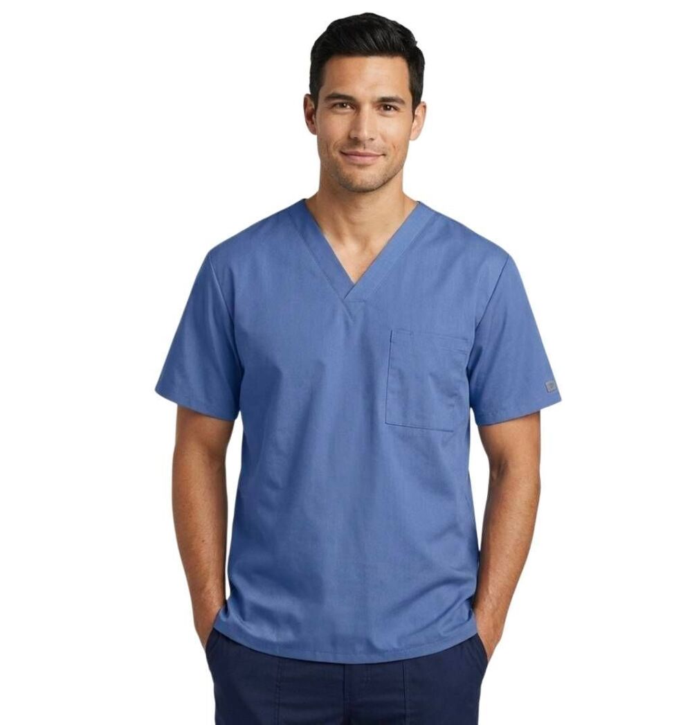 Edge By IRG Men's Ciel Blue Poly/Rayon/Spandex Blend V-Neck Scrub Top NEW